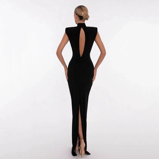 Diamond Black Hollow Sexy Long Bandage Dress - REBECATHELABEL
