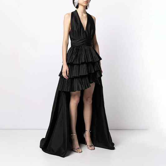 V Neck Sleeveless Pleated Design Midi Dress