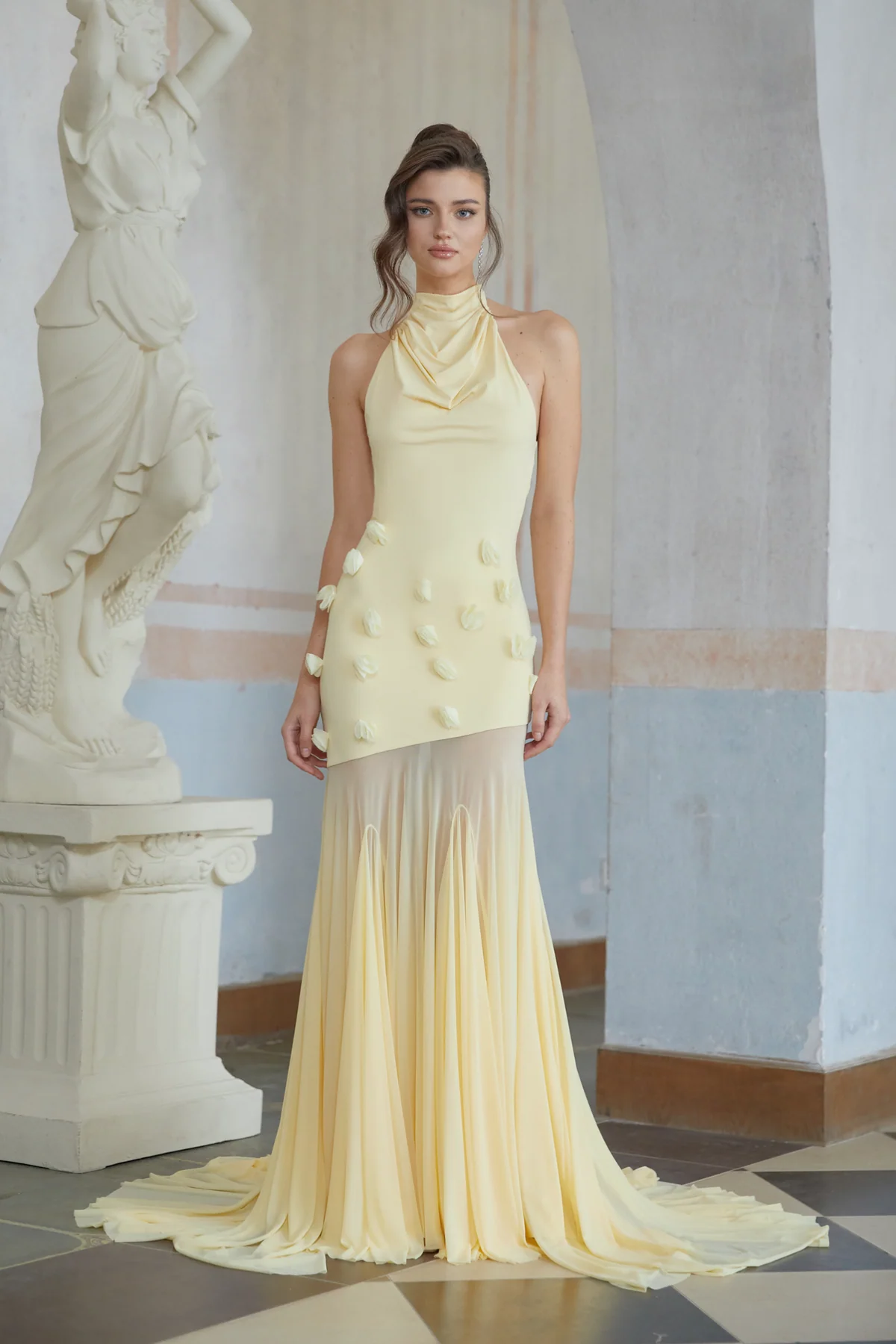 Yellow 3D Petal Mermaid Maxi Dress