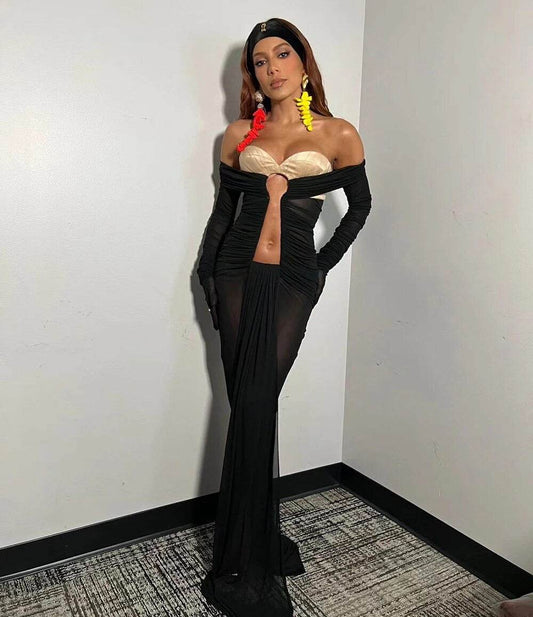 Perspective Black Mesh Drop dress - REBECATHELABEL