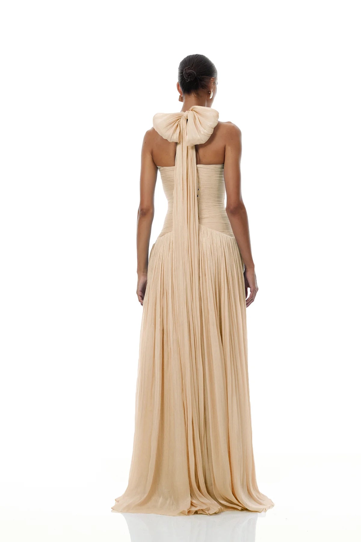 Neutral Glossy Gathered Maxi Dress