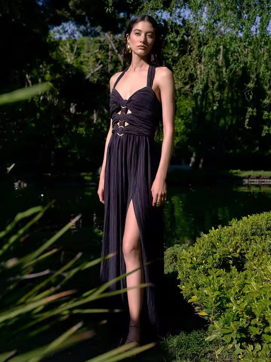 Halter Neck Hollow-out Long Dress