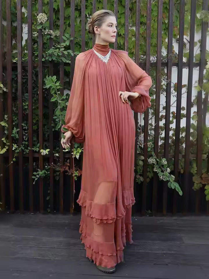 Mesh Perspective Folds Maxi Loose Dress