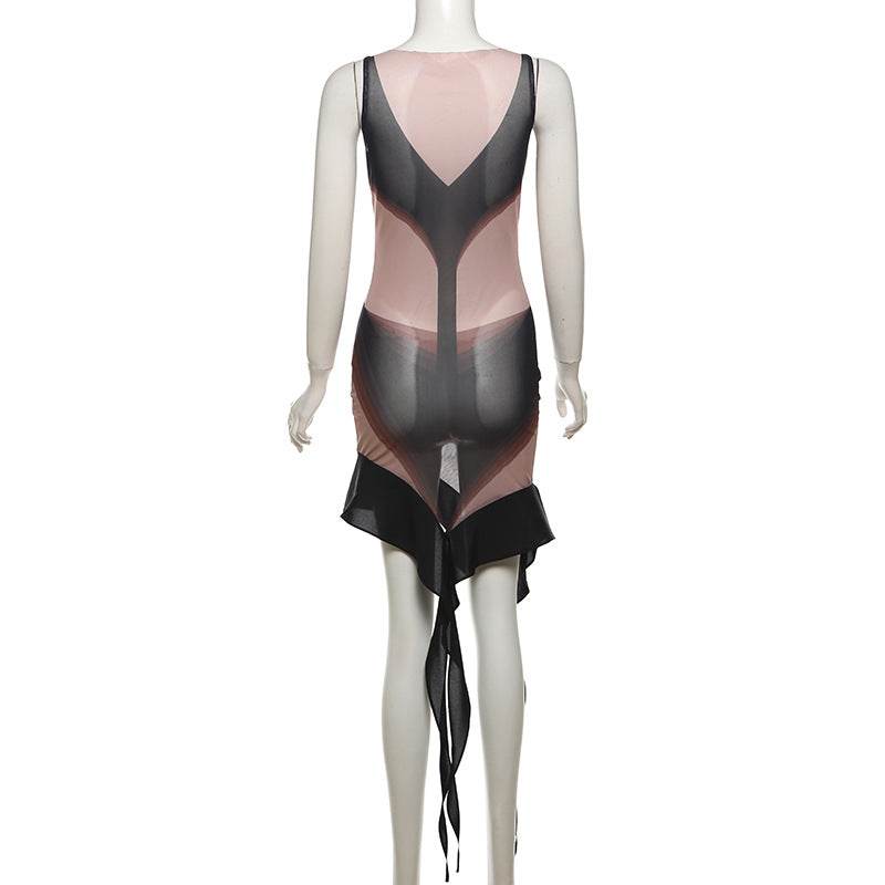 Sexy See through Slim-Fit Irregular Asymmetric Sleeveless Dress - REBECATHELABEL