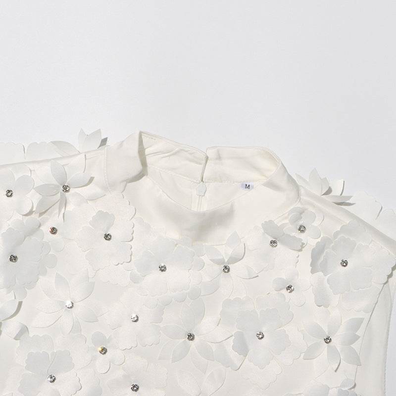 Loose Short Skirt Beaded Three Dimensional Floral Sleeveless Dress - REBECATHELABEL