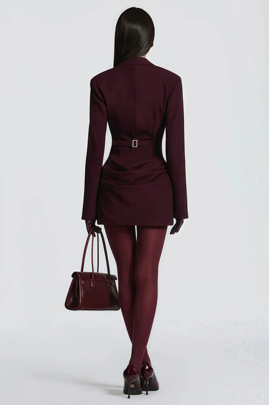 Wine Red Ruched Blazer Mini Dress