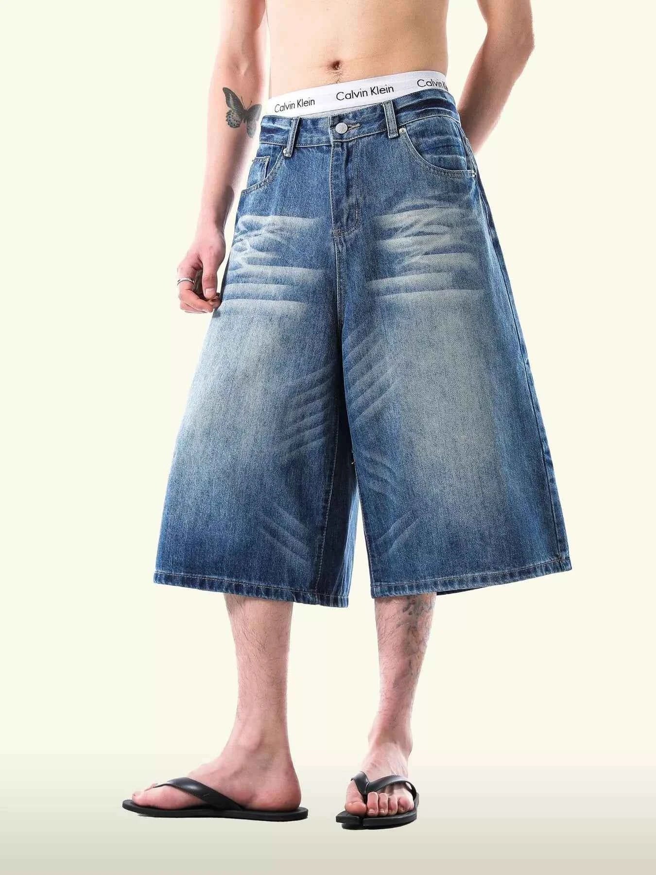 Men's Wide Leg Denim Capris