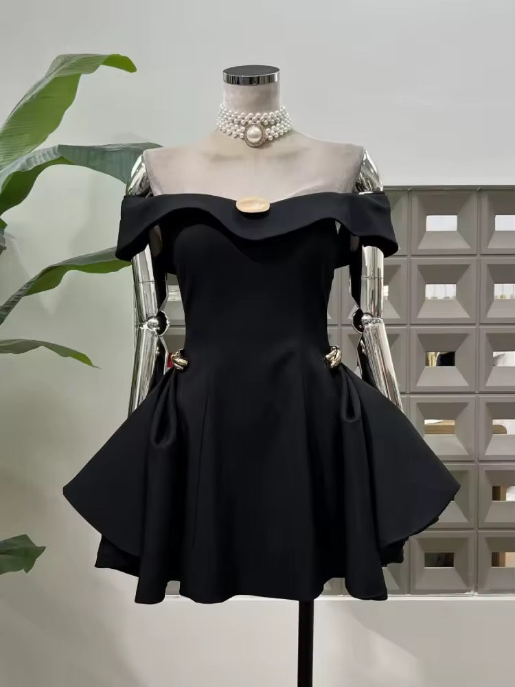 Off The Shoulder Waist-Cinching Mini Dress