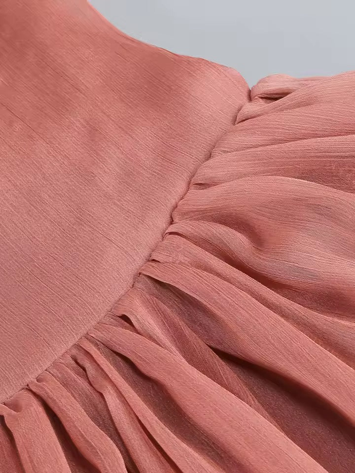 Mesh Perspective Folds Maxi Loose Dress