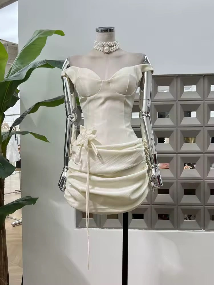 Sleeveless Off The Shoulder Floral Design Mini Dress