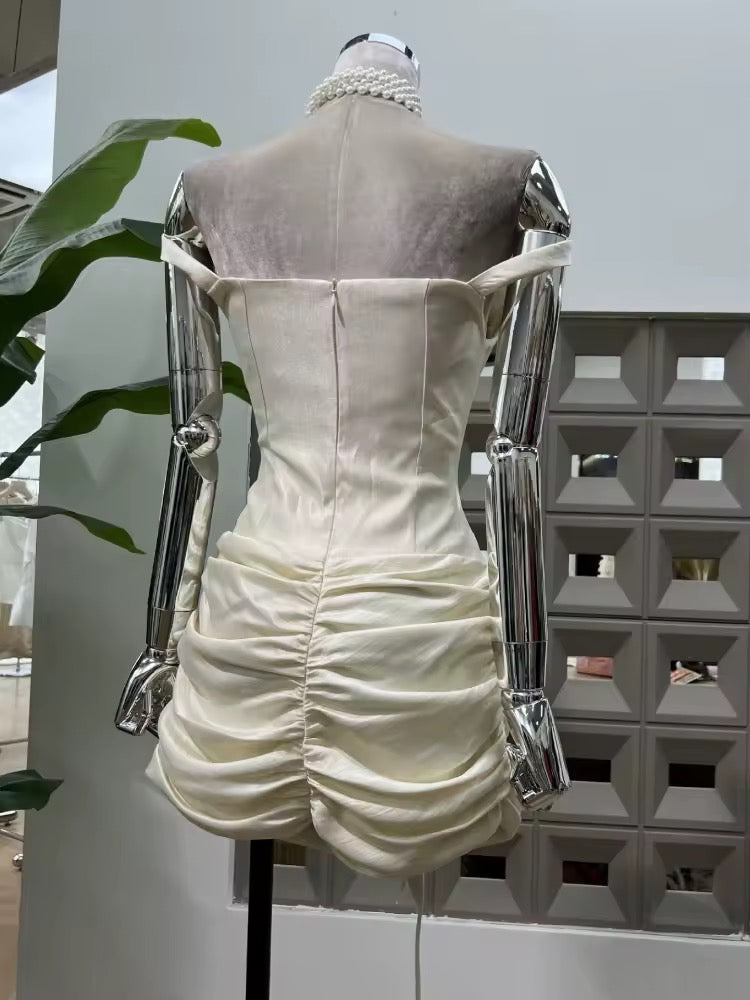 Sleeveless Off The Shoulder Floral Design Mini Dress