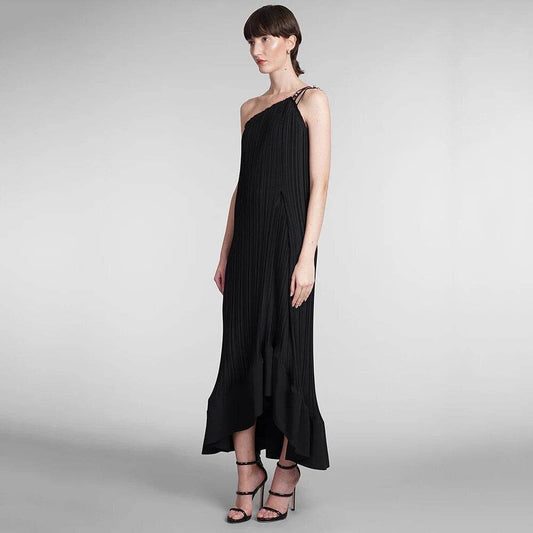 One Shoulder Sleeveless Asymmetric Folded Loose Ruffle Dress - REBECATHELABEL