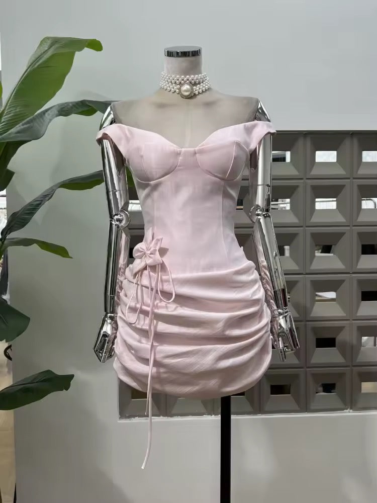 Sleeveless Off The Shoulder Floral Design Mini Dress