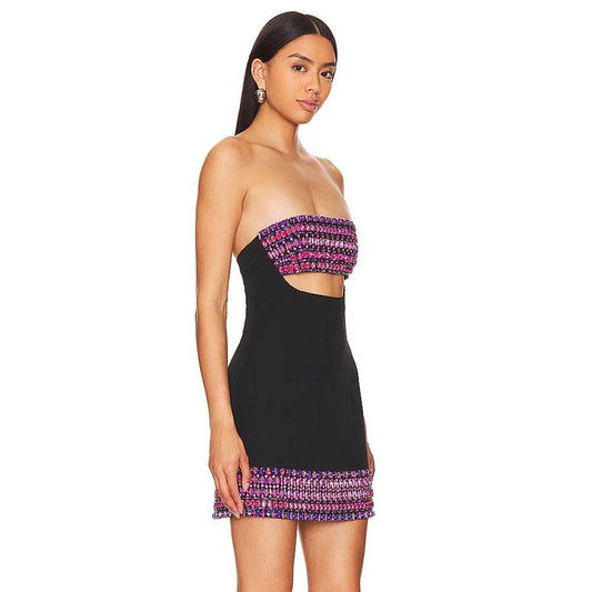 Strapless Sexy Diamond Crystal Tight Mini Bandage Dress - REBECATHELABEL