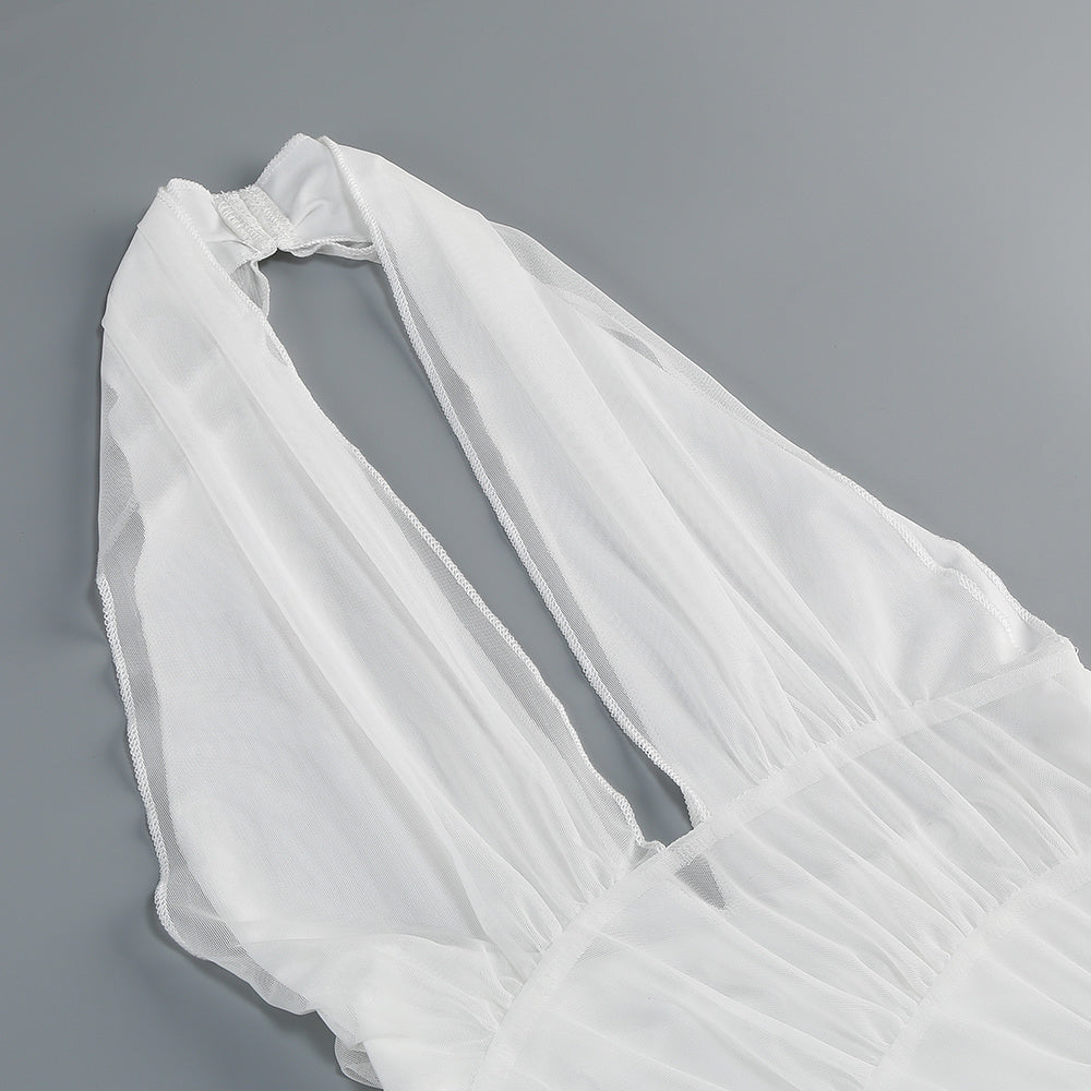 Spliced Ruffles Folds Elegant Long Dress