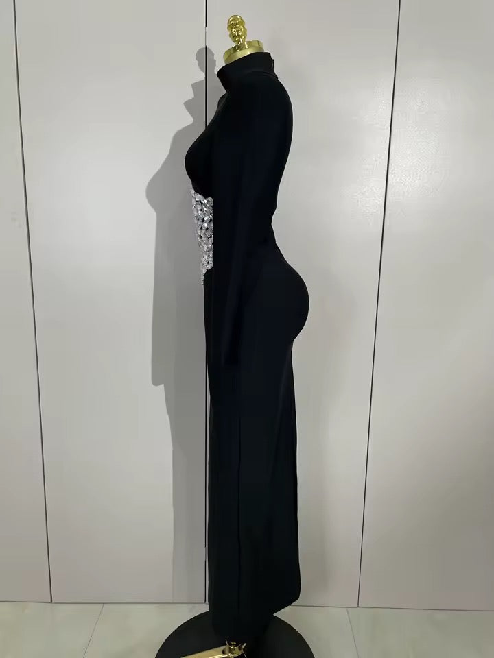Sparkly Diamonds Long Sleeves Bodycon Long Bandage Dress