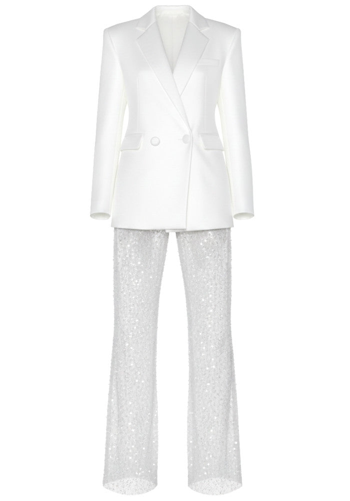 Sequined Lace Suit White
