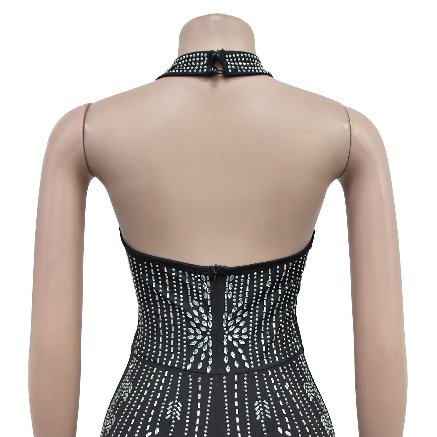 Rhinestone Sleeveless Halter Trousers Jumpsuit - REBECATHELABEL