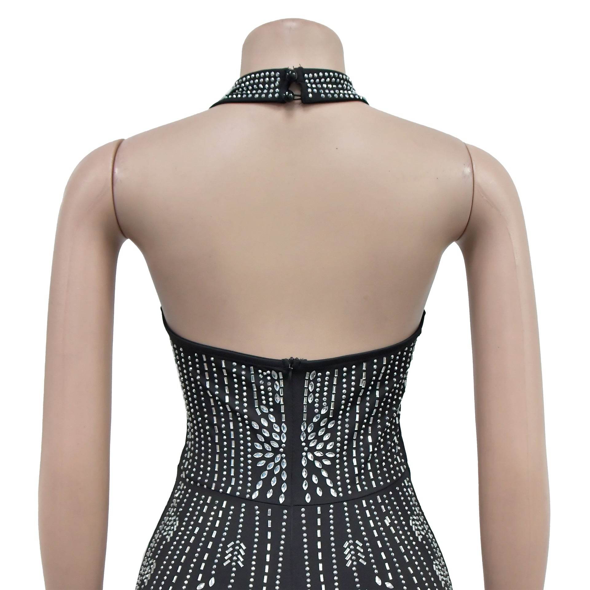 Rhinestone Sleeveless Halter Trousers Jumpsuit - REBECATHELABEL