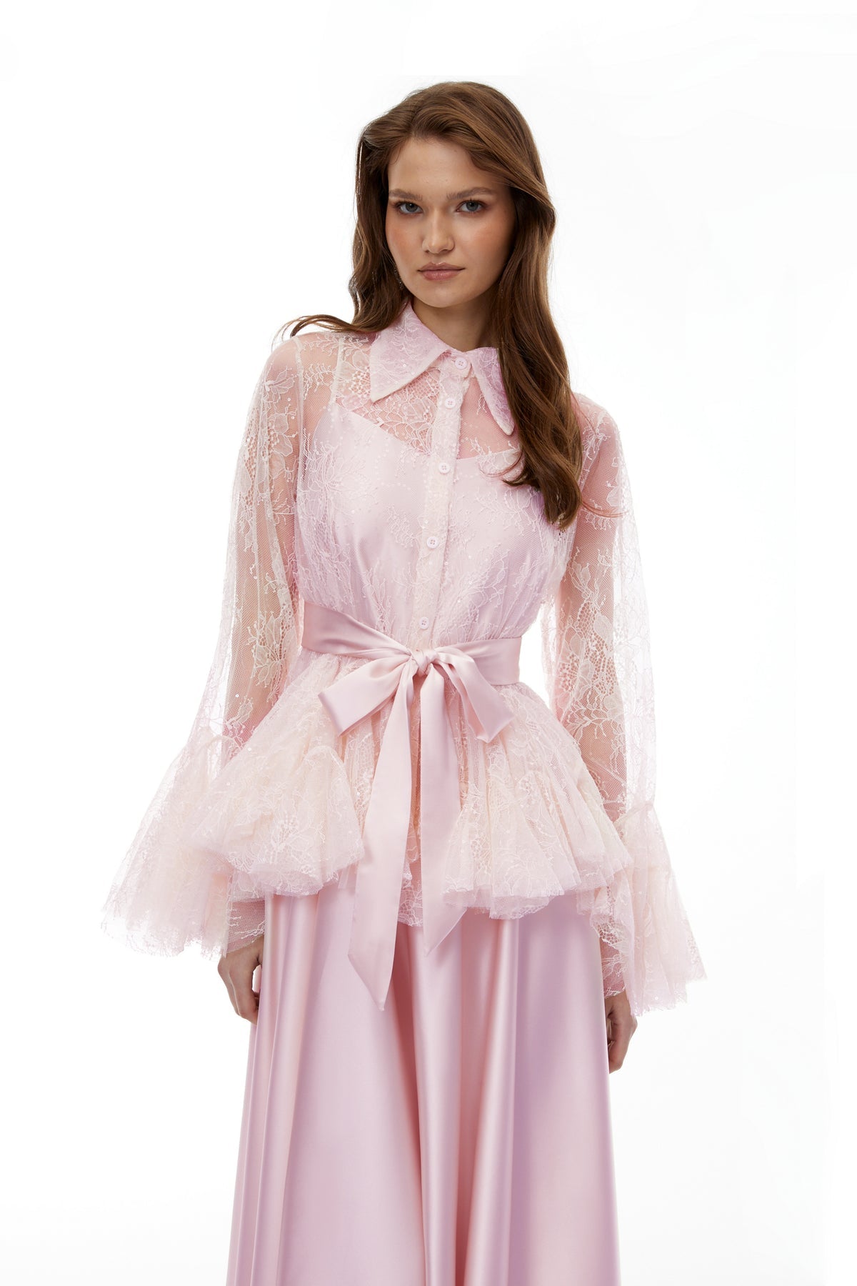 Pink Semi-Sheer Blouse & Dress Set
