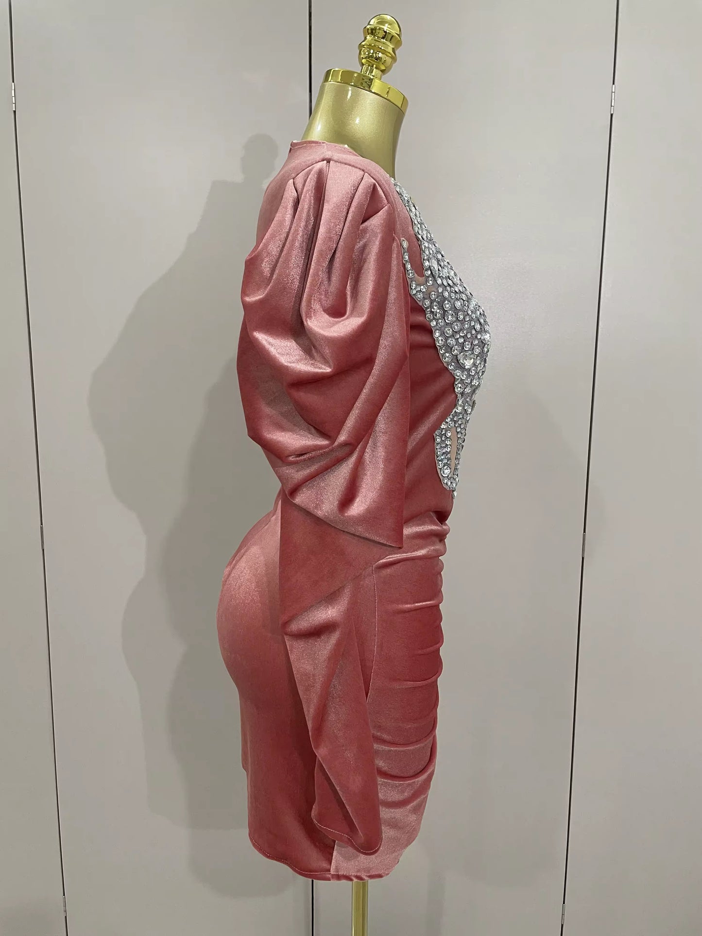 Sparkly Crystals Sexy Mesh Black Velvet Short Dress