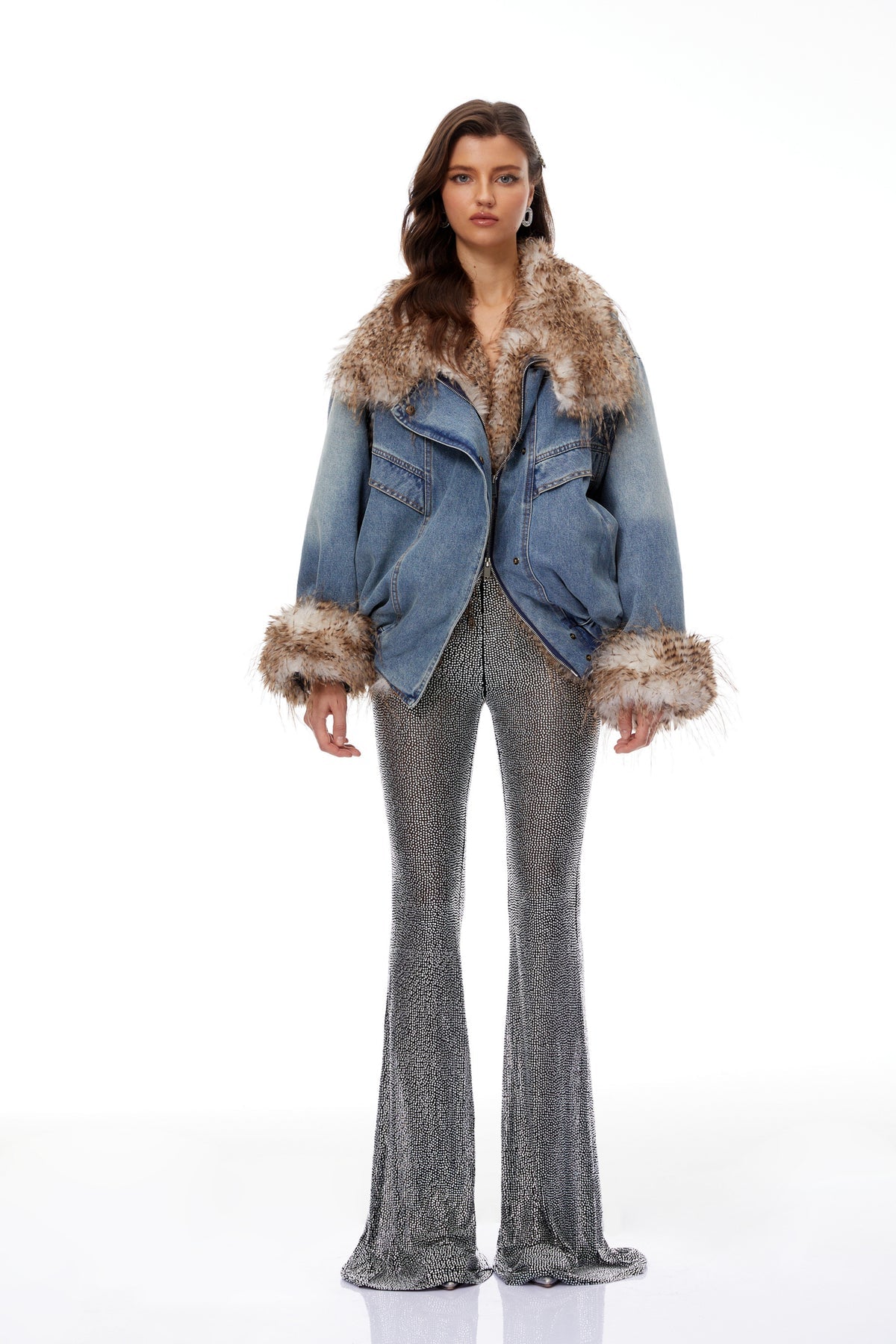 Blue Ombré Feather Panel Denim Jacket