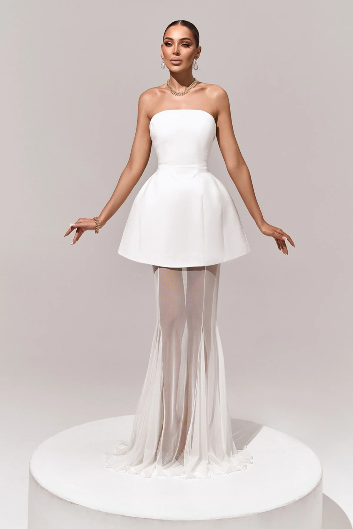 White Corset Dress & Mesh Skirt Set