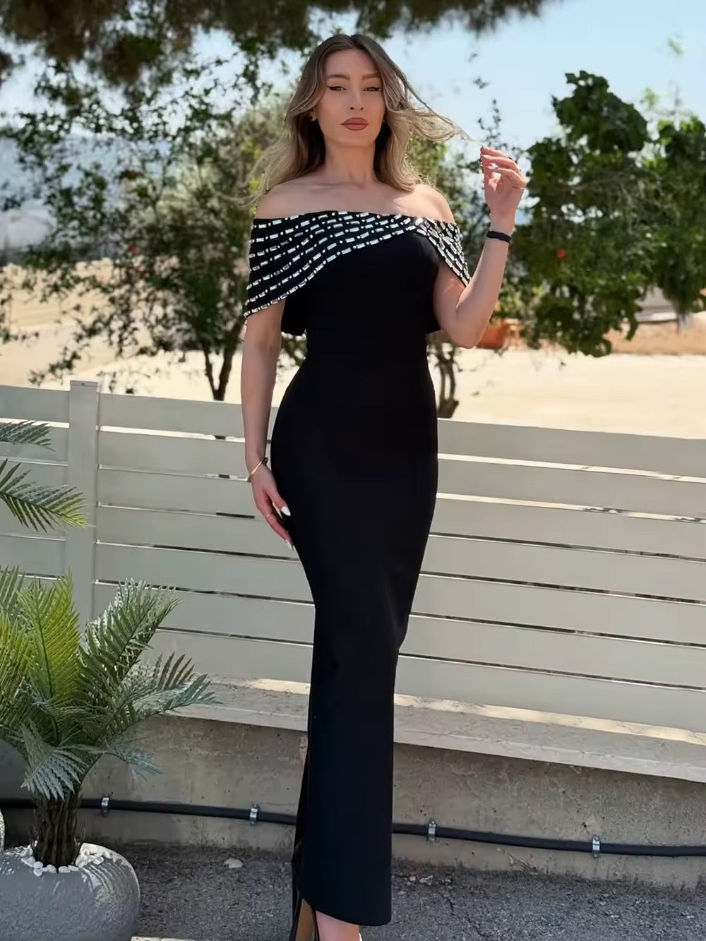 diamond Sexy Off The Shoulder Ankle Lenght Bandage Dress