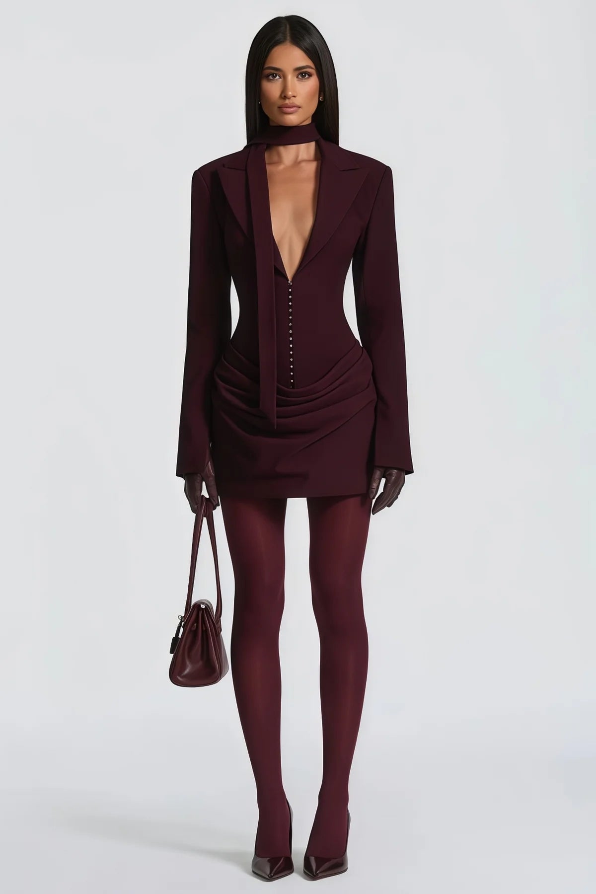 Wine Red Ruched Blazer Mini Dress