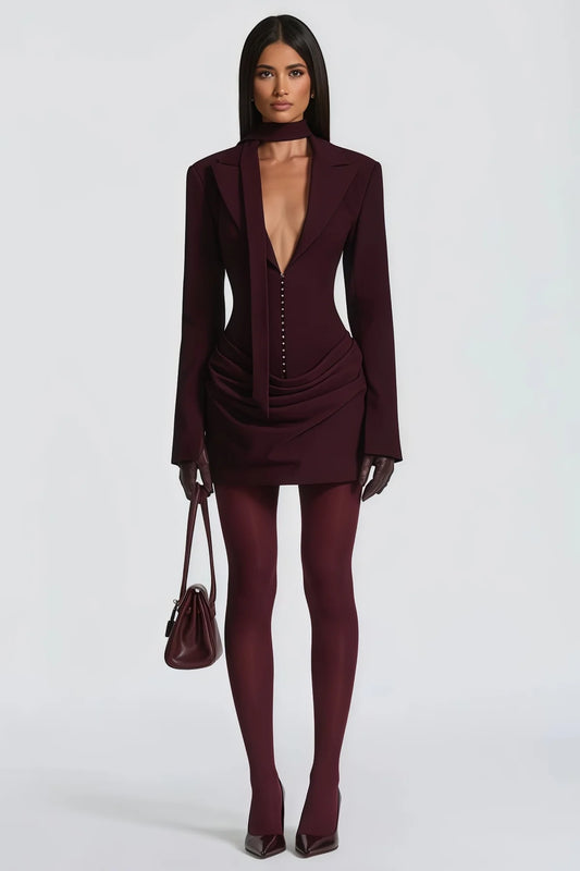 Wine Red Ruched Blazer Mini Dress
