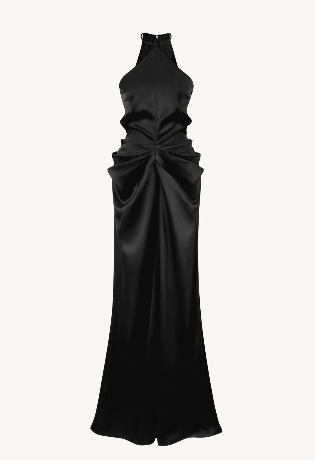 Black Satin Halter Neck Mermaid Dress