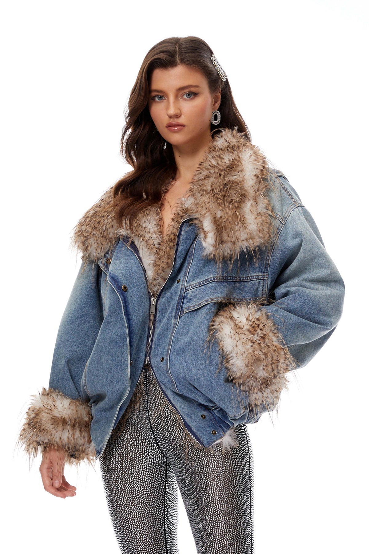 Blue Ombré Feather Panel Denim Jacket