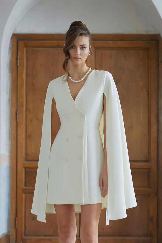 Neutral Cape Design Mini Blazer Dress