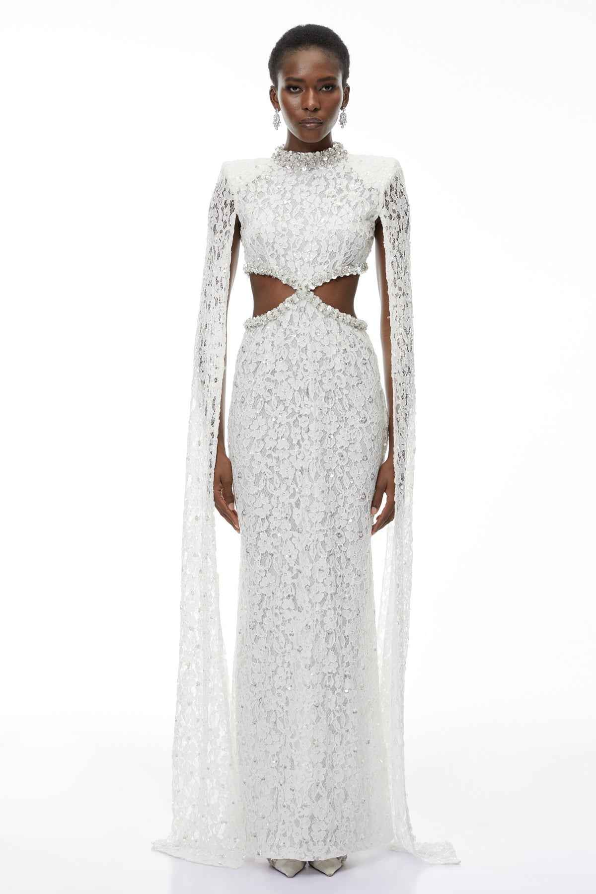 White Embellished Lace Maxi Dress