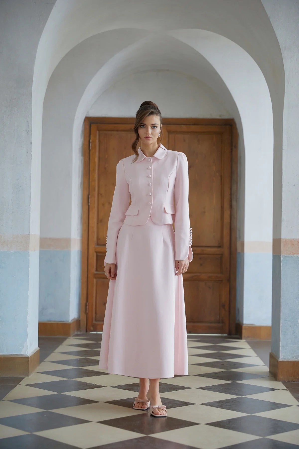 Pink Peter Pan Collar Jacket & Skirt Set