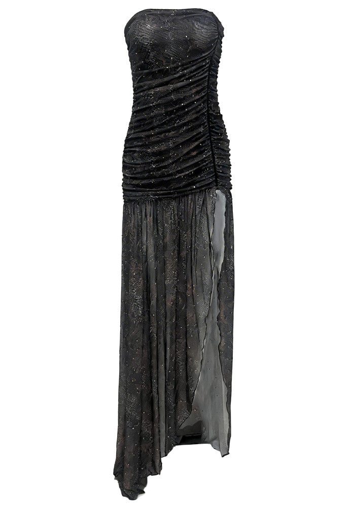 Strapless Ruched Maxi Dress Black