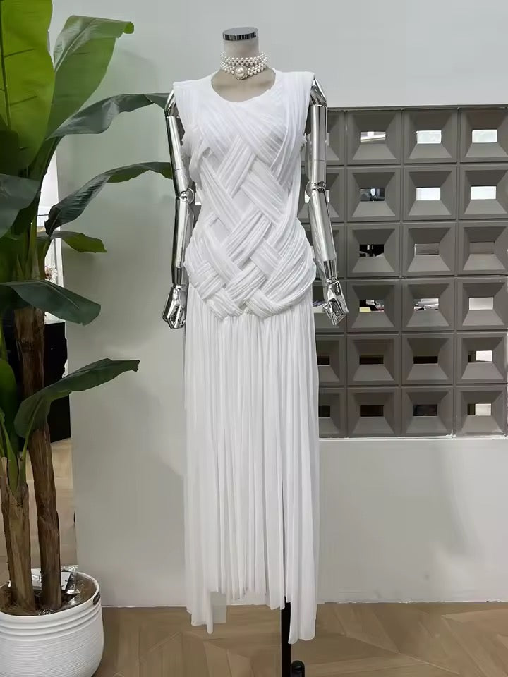 Mesh Folds Cross Weaving Design Bodycon Long Dress