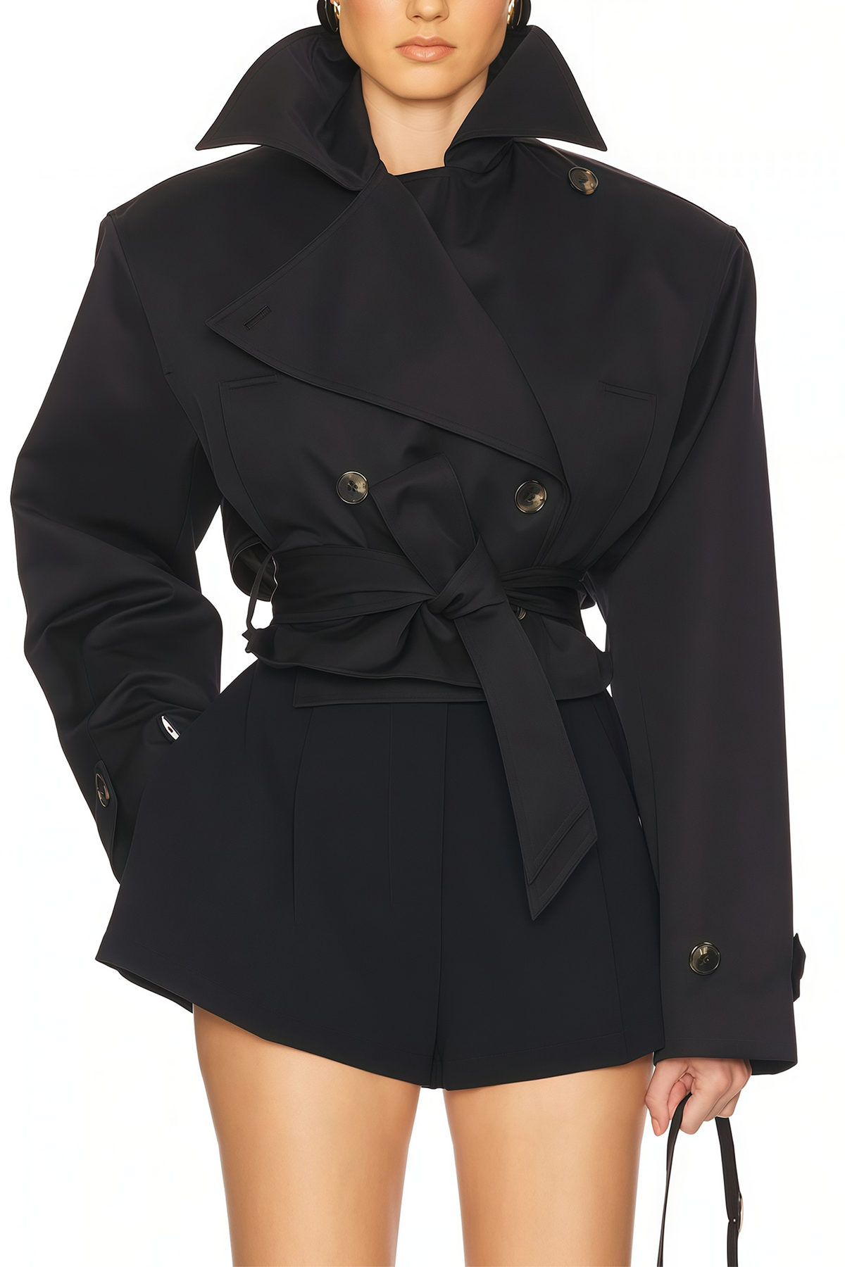 Double-Breasted Short Trench Coat