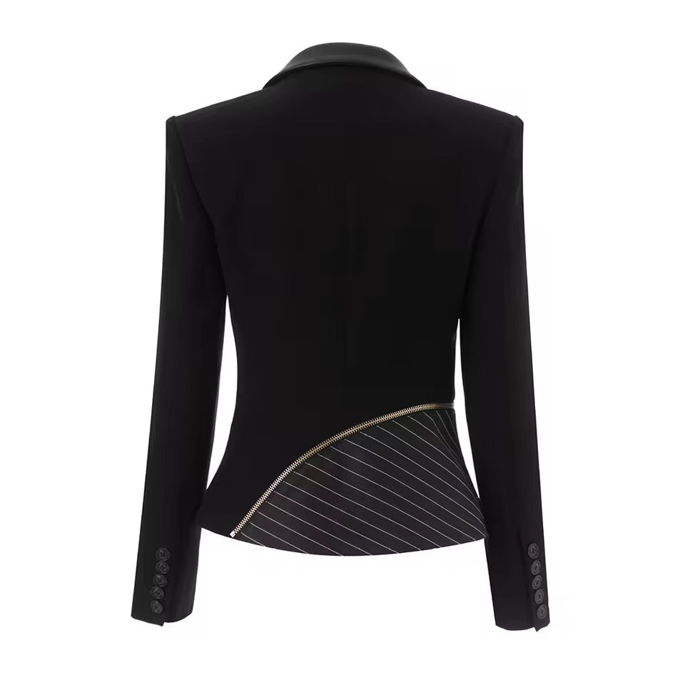 Striped Zipper Decoration Blazer