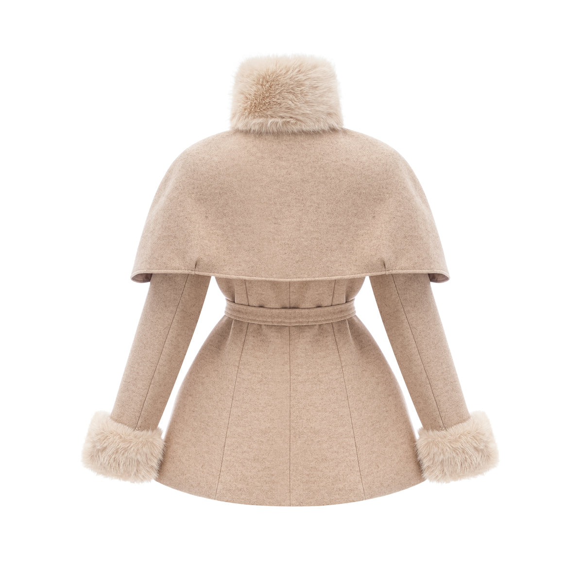 detachable-cape faux-fur coat