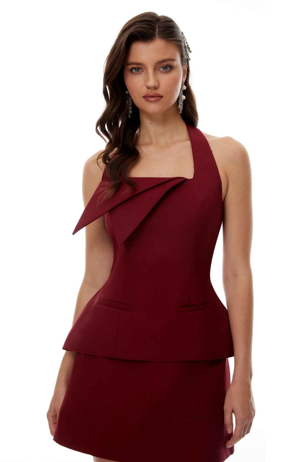 Burgundy Halterneck Top & Skirt Set