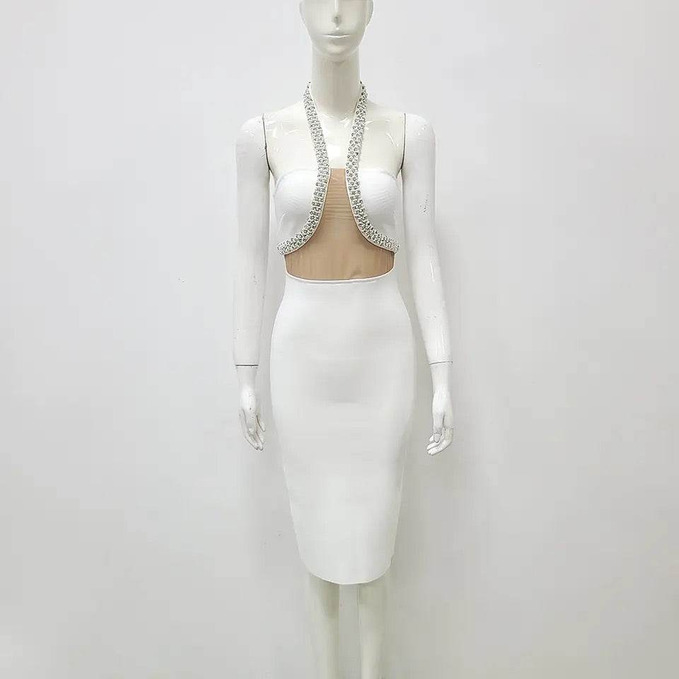 Sleeveless Backless Diamond Tight Midi Bandage Dress - REBECATHELABEL