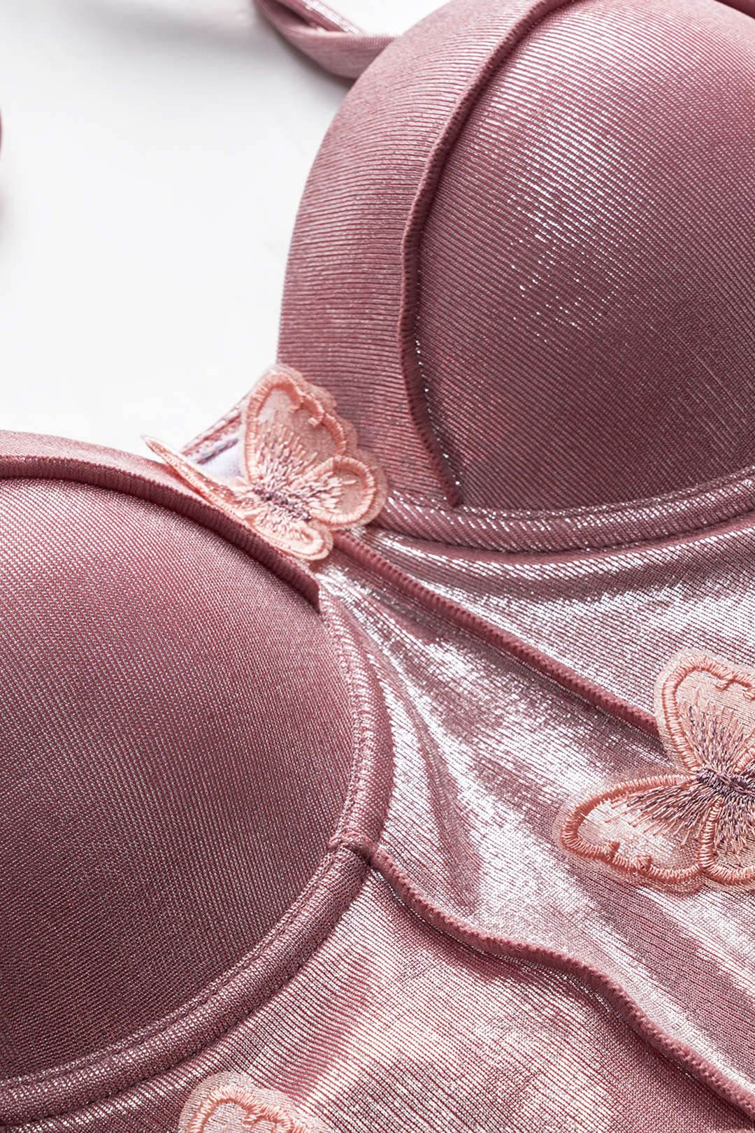 3D Embroidery Bow Strappy Bustier Corset One-Piece Swimsuit - REBECATHELABEL