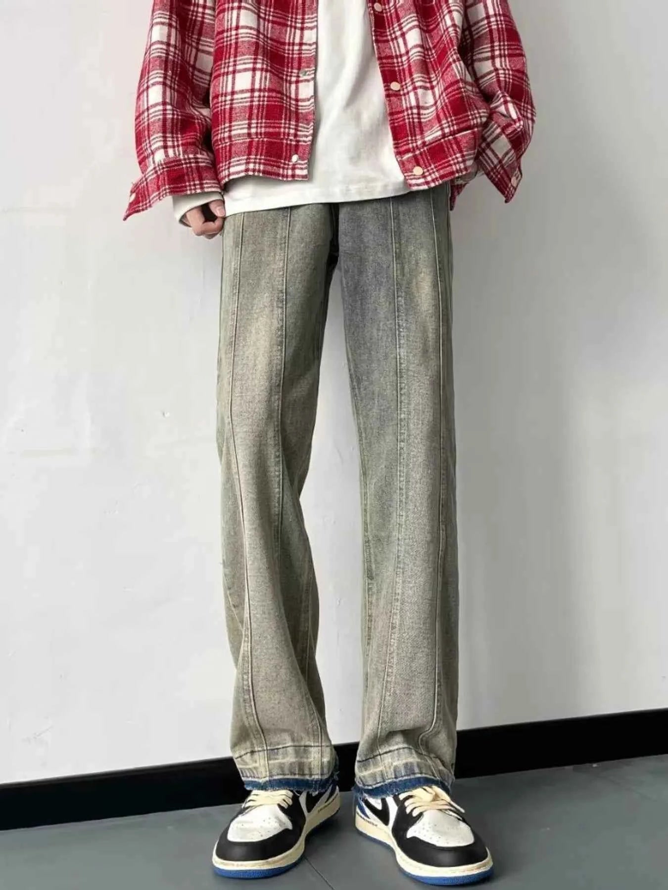 Men's Full Size Vintage Wash Wide Leg Jeans Plus Size