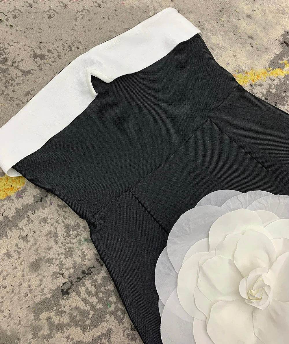 Splicing Strapless 3D Flower Sexy Split Mermaid Long Bandage Dress - REBECATHELABEL