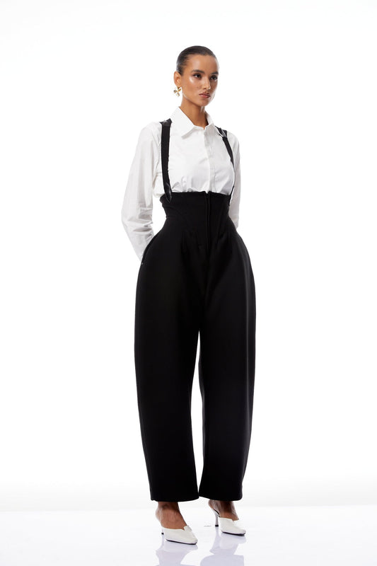 Boned Bodice Wide Leg Overalls