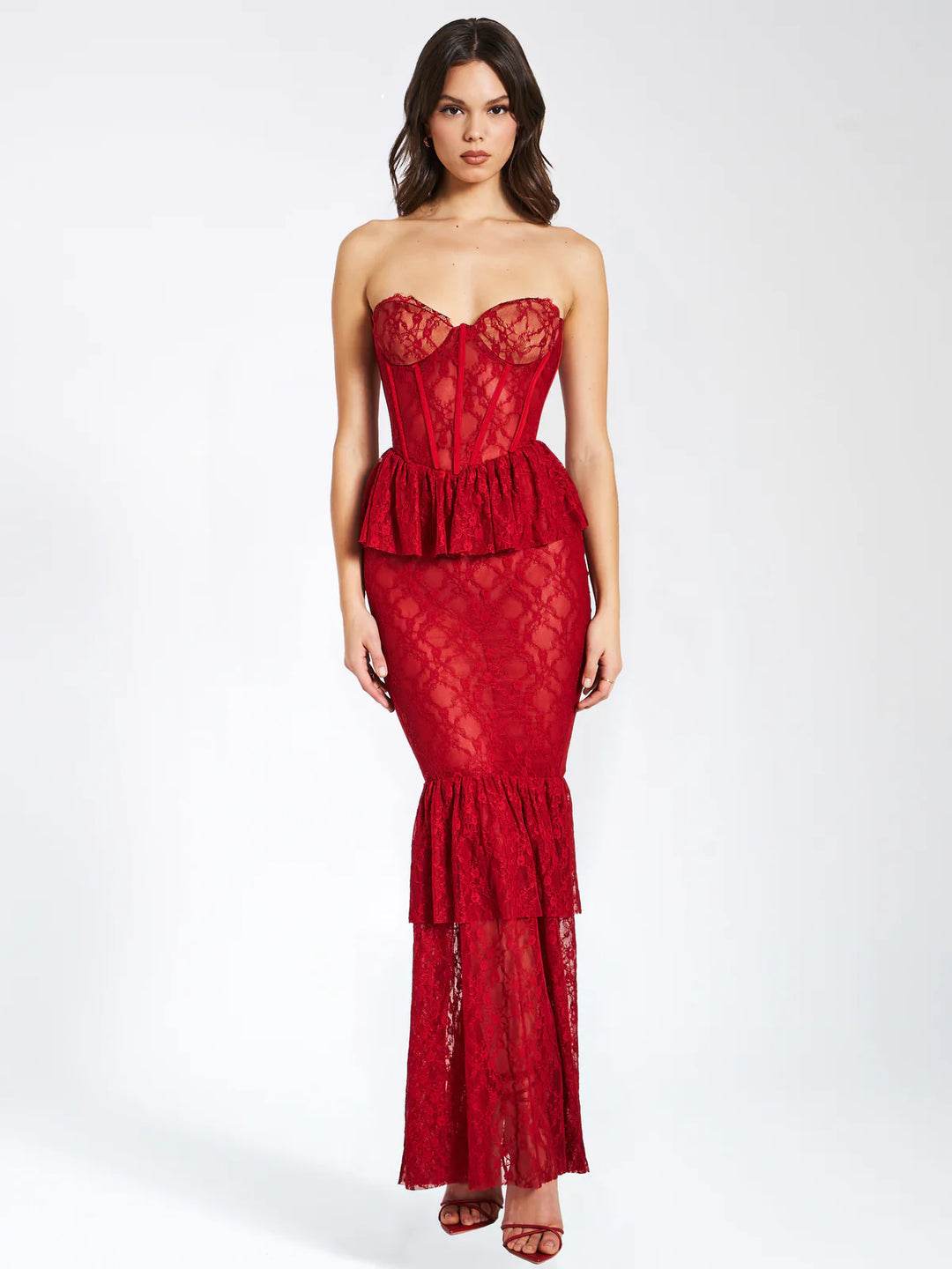 Lace See through Tube Top Fishtail Dress - REBECATHELABEL