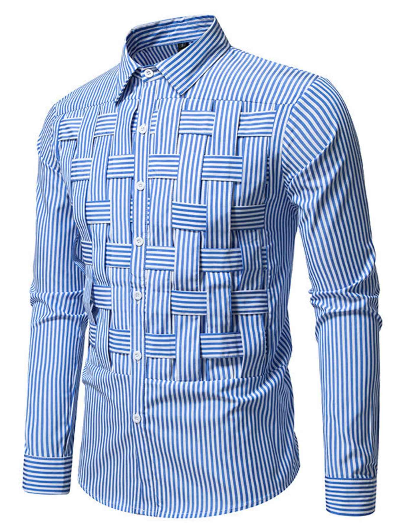 Men's Striped Woven Pattern Long Sleeve Shirt