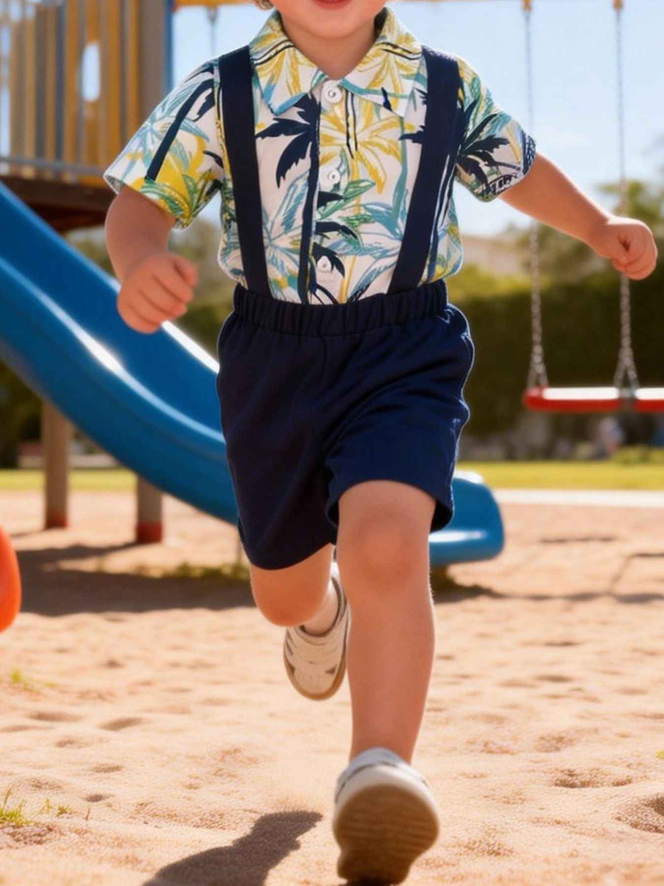 Children's Tropical Print Shirt & Suspender Shorts Set