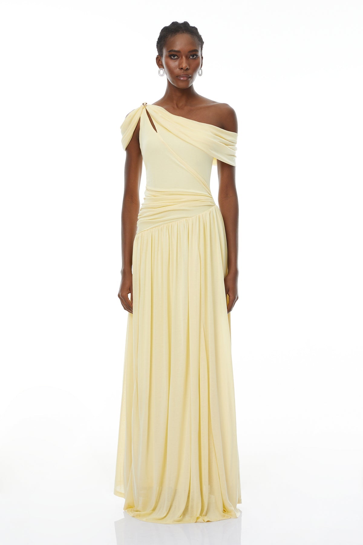 Yellow Asymmetrical Gathered Maxi Dress